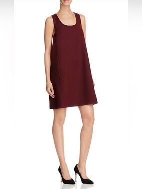 Theory - Kestel Saxton Wool Sleeveless Shift Dress in Burgundy Red